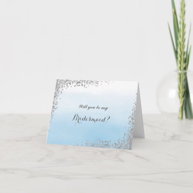 Blue and Silver Will You Be My Bridesmaid Card (Front)