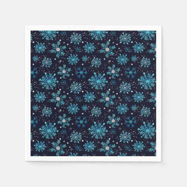 Blue and Silver Winter Snowflakes Napkin (Front)