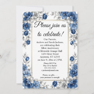 Blue and Silver with Frame 25th Anniversary Invitation
