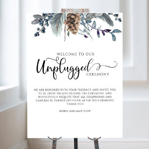 Blue and Slate Floral, Unplugged Ceremony Sign