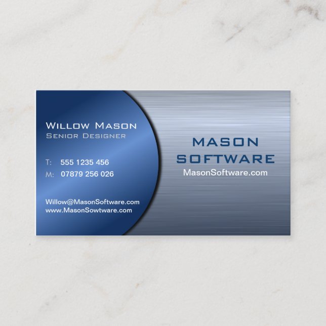 Blue and Steel Folded Technology Business Card 2 (Front)