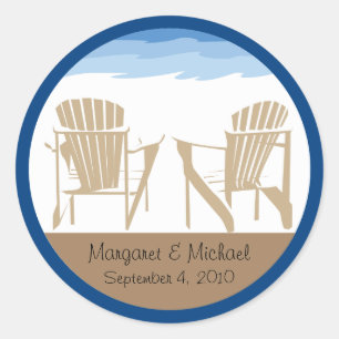 Blue and Tan Adirondack Chairs   Wedding Classic Round Sticker