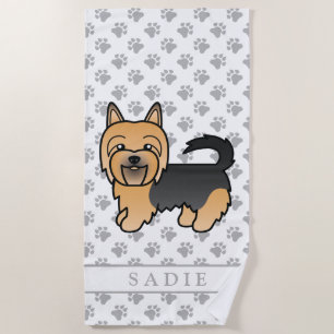 Blue And Tan Australian Terrier Cartoon Dog & Name Beach Towel