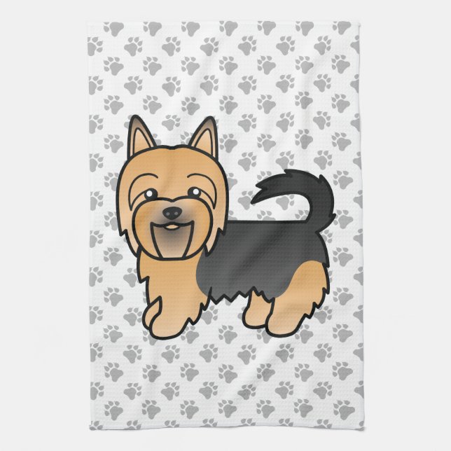 Blue And Tan Australian Terrier Cute Cartoon Dog Tea Towel (Vertical)