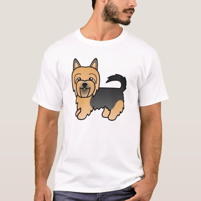 Blue And Tan Australian Terrier Dog Cartoon Art T-Shirt (Front)