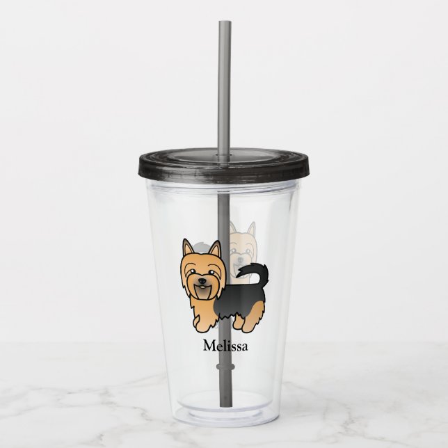 Blue And Tan Australian Terrier Dog & Name Acrylic Tumbler (Front)