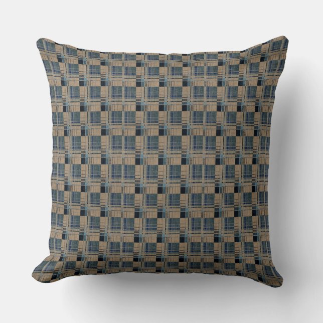 Blue and Tan Basket Weave Throw Pillow 20” x 20” (Front)
