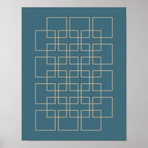 Blue and Tan Divider Mid Century Modern Poster