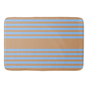 Blue and tan five stripe pattern bath mat