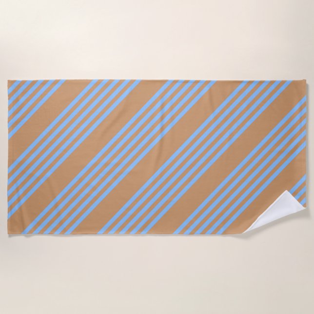 Blue and tan five stripe pattern beach towel (Front)