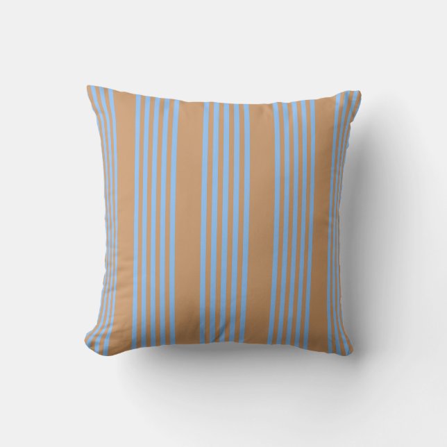 Blue and tan five stripe pattern cushion (Front)