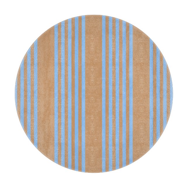 Blue and tan five stripe pattern cutting board (Front)