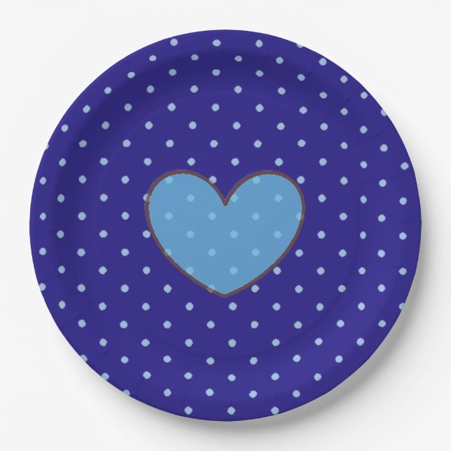 Blue and Tan Polka Dotted Party Plate (Front)