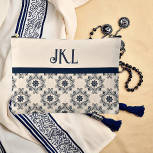Blue and tan vintage monogram accessory pouch