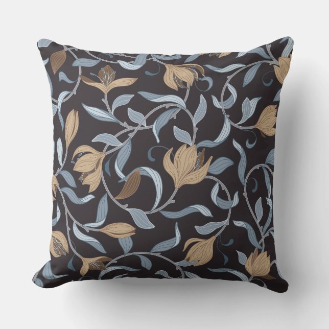 Blue and Tan William Morris Elegant Inspired Cushion (Front)
