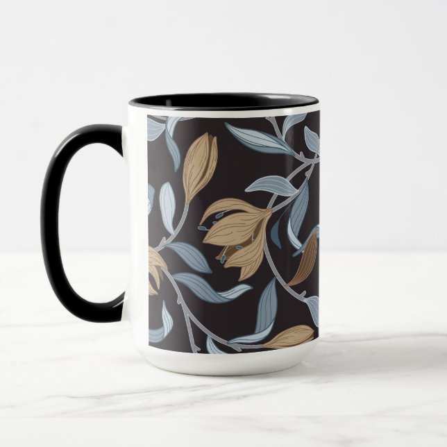 Blue and Tan William Morris Elegant Inspired Mug (Left)