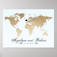 Blue and Tan World Map Guest Signature Poster