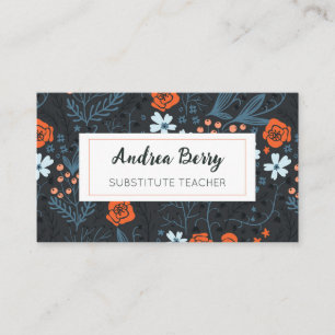Blue and Tangerine Orange Substitute Teacher Business Card