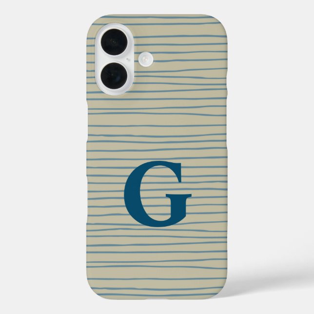 Blue and Taupe Abstract Lines Pattern Monogram  Case-Mate iPhone Case (Back)
