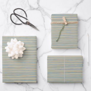 Blue and Taupe Abstract Lines Pattern Wrapping Paper Sheet