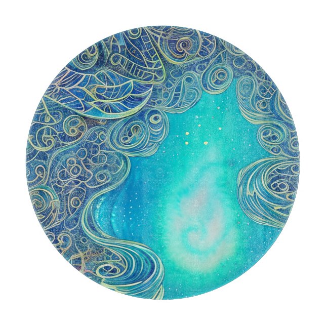 Blue and Teal Abstract Art Cutting Board (Front)