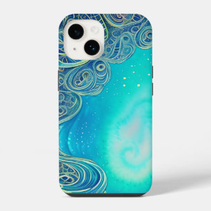 Blue and Teal Abstract Art iPhone 14 Case