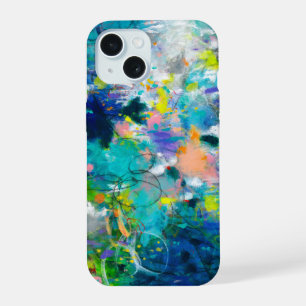 Blue and Teal Abstract Floral Pattern iPhone Case