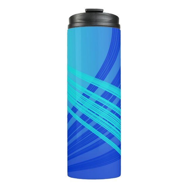 Blue and Teal Abstract Lines   Thermal Tumbler (Front)
