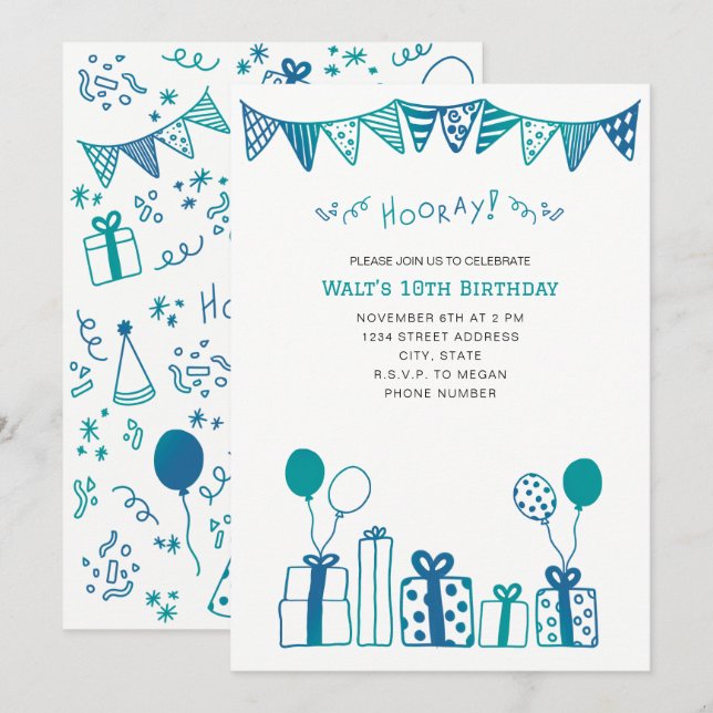 Blue And Teal Celebration Invitation (Front/Back)