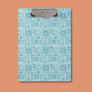 Blue and Teal Circuit Board Pattern Clipboard