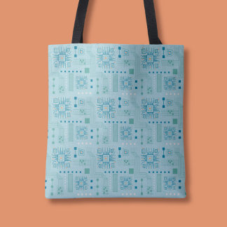 Blue and Teal Circuit Board Pattern Tote Bag