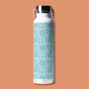 Blue and Teal Circuit Board Pattern Water Bottle