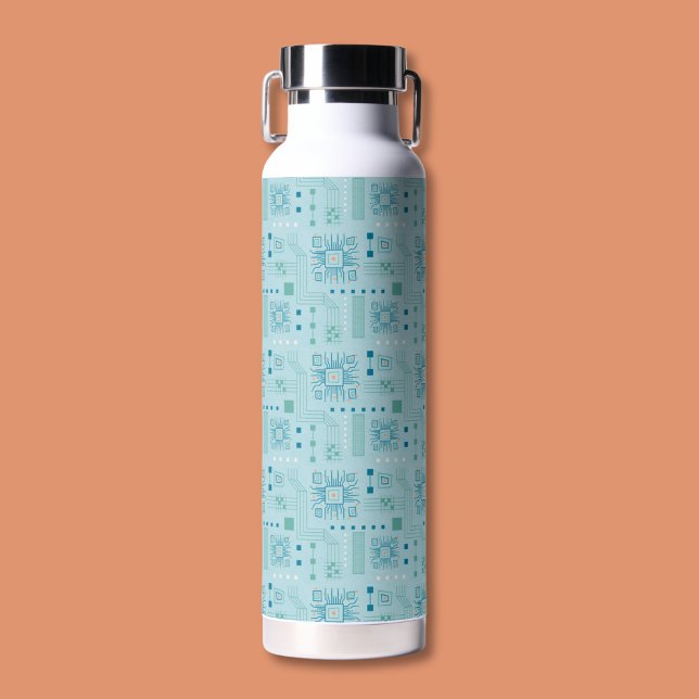 Blue and Teal Circuit Board Pattern Water Bottle (Creator Uploaded)