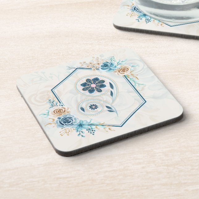 Blue and Teal Floral Graphic, "Revitalising Life" Coaster (Left Side)
