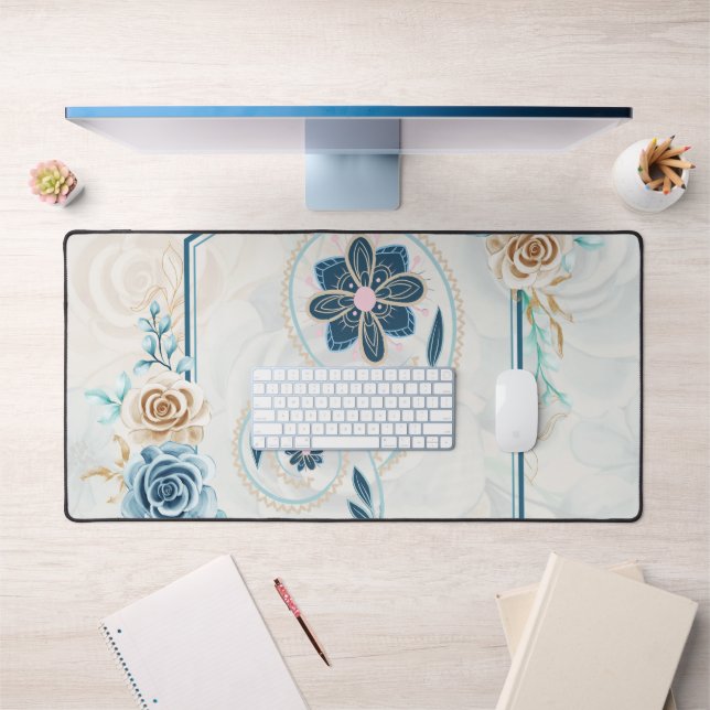 Blue and Teal Floral Graphic, Revitalising Life Desk Mat (Office 1)