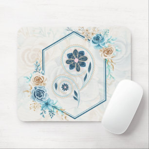 Blue and Teal Floral Graphic, "Revitalising Life" Mouse Mat