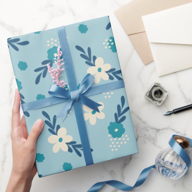Blue and Teal Floral Wrapping Paper (Gifting)