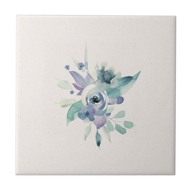 Blue and Teal Flower Accent Custom Background Tile (Front)