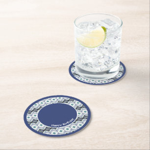 Blue and Teal Happy Birthday Paper Coaster