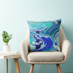 Blue and Teal Marble Waves Cushion