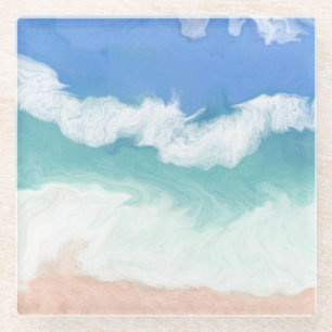 Blue and Teal Ocean Waves Glass Coaster