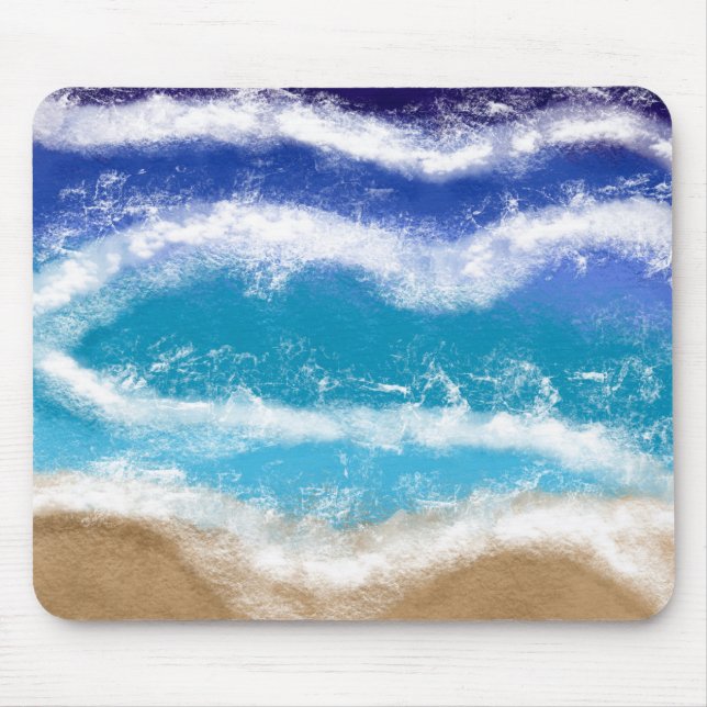 Blue and Teal Ocean Waves Sandy Beach Mouse Mat (Front)