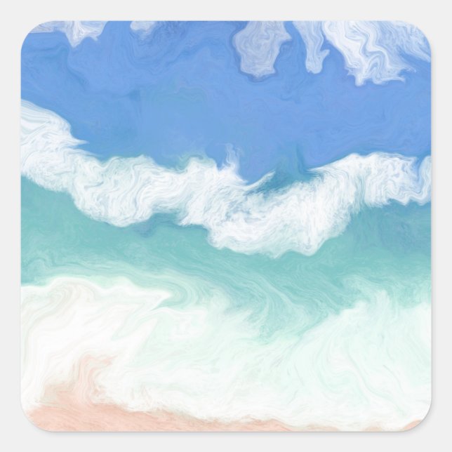 Blue and Teal Ocean Waves   Square Sticker (Front)