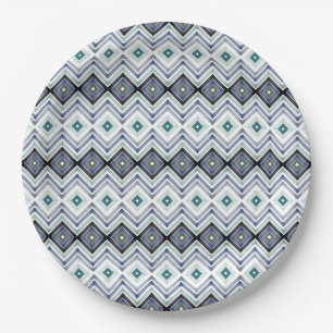 Blue and Teal Patterned Paper Plate