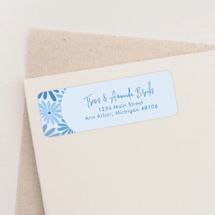 Blue and Teal Retro Floral Groovy Return Address