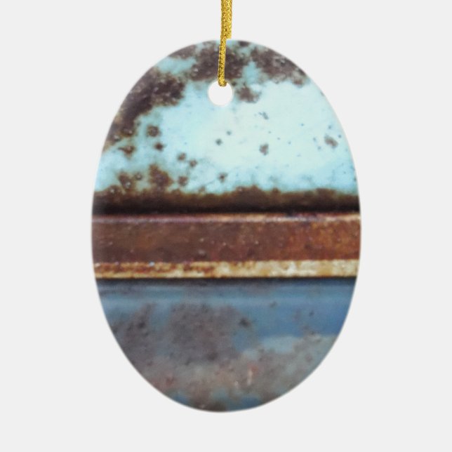 Blue and teal rusty truck close-up ceramic tree decoration (Front)