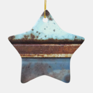 Blue and teal rusty truck close-up ceramic tree decoration
