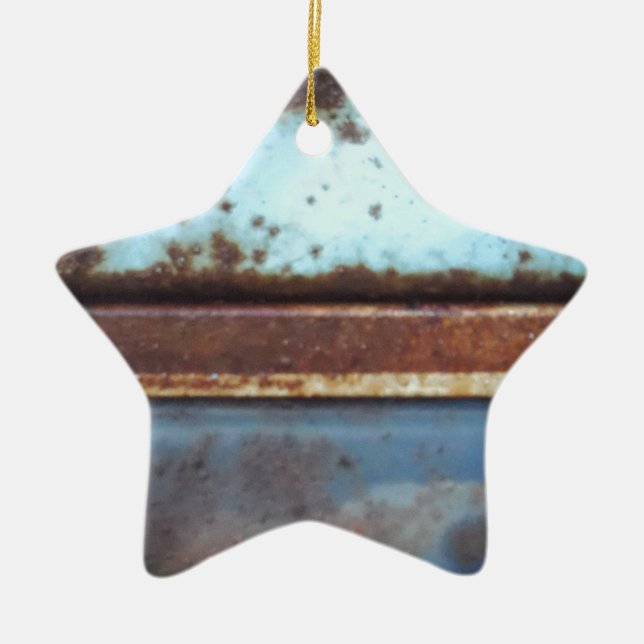 Blue and teal rusty truck close-up ceramic tree decoration (Front)