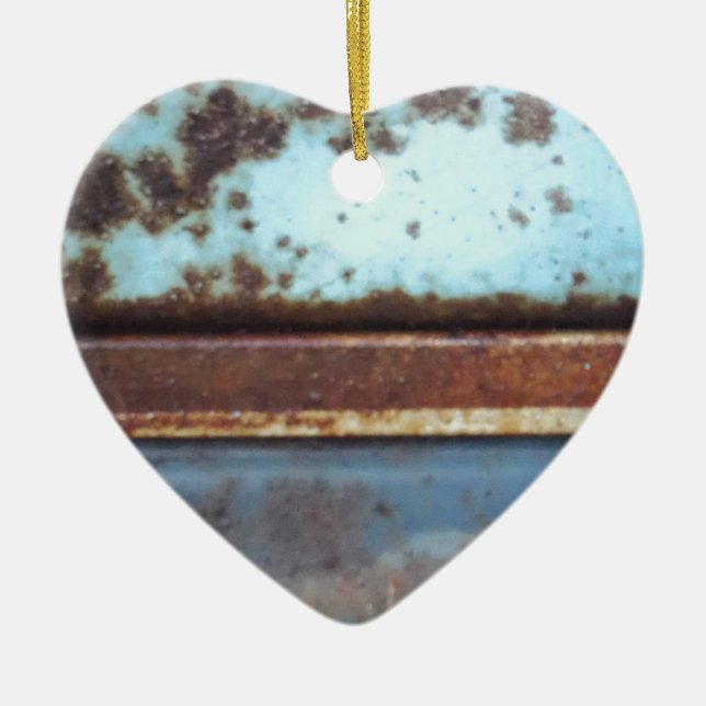 Blue and teal rusty truck close-up ceramic tree decoration (Front)