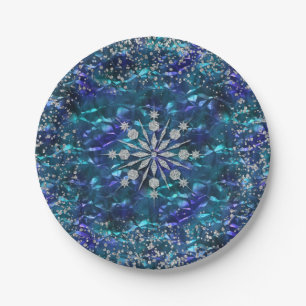 Blue and Teal Snow Paper Plate